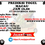 PREDIKSI TOGEL TOTOMACAU 4D P3 27 DESEMBER 2024